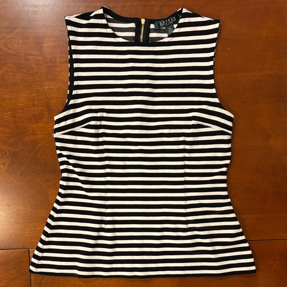 Lauren Ralph Lauren Black and White Striped‎ Tank Top.  Like New